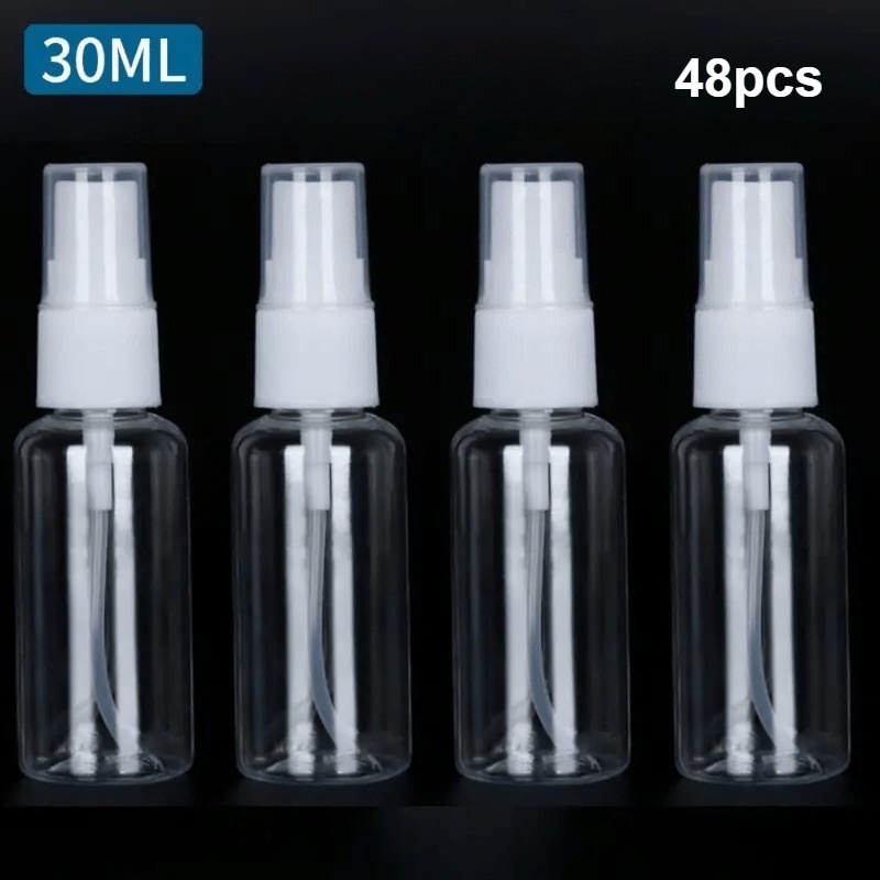 TEMU 48pcs Mini Spray Bottle Set, 30ml/1oz Transparent Leak-proof Refillable Travel Bottles Mist Nozzles, Suitable For Essential Oils, Perfumes,