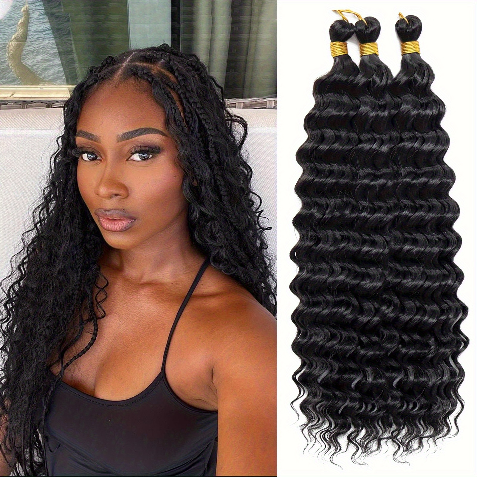 3pcs 18 inch deep wave crochet braids hair extensions knotless synthetic curly hair for boho braids dreadlocks twists clip in or sew in volume length for women daily wear boho curls Product details 0