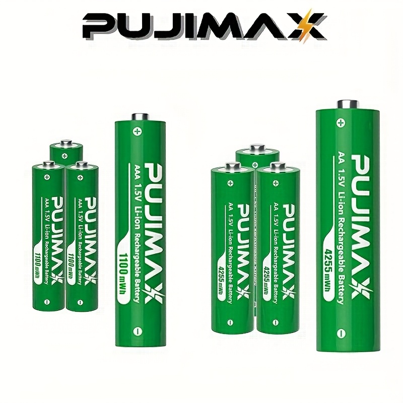 Pujimax 4pcs 1.5v For Aa Rechargeable Lithium Batteries + 4pcs Aaa Rechargeable Lithium Batteries + 1 Battery Charging Case. The Charging Case Can Provide Charging For 4 + 4 Lithium Batteries