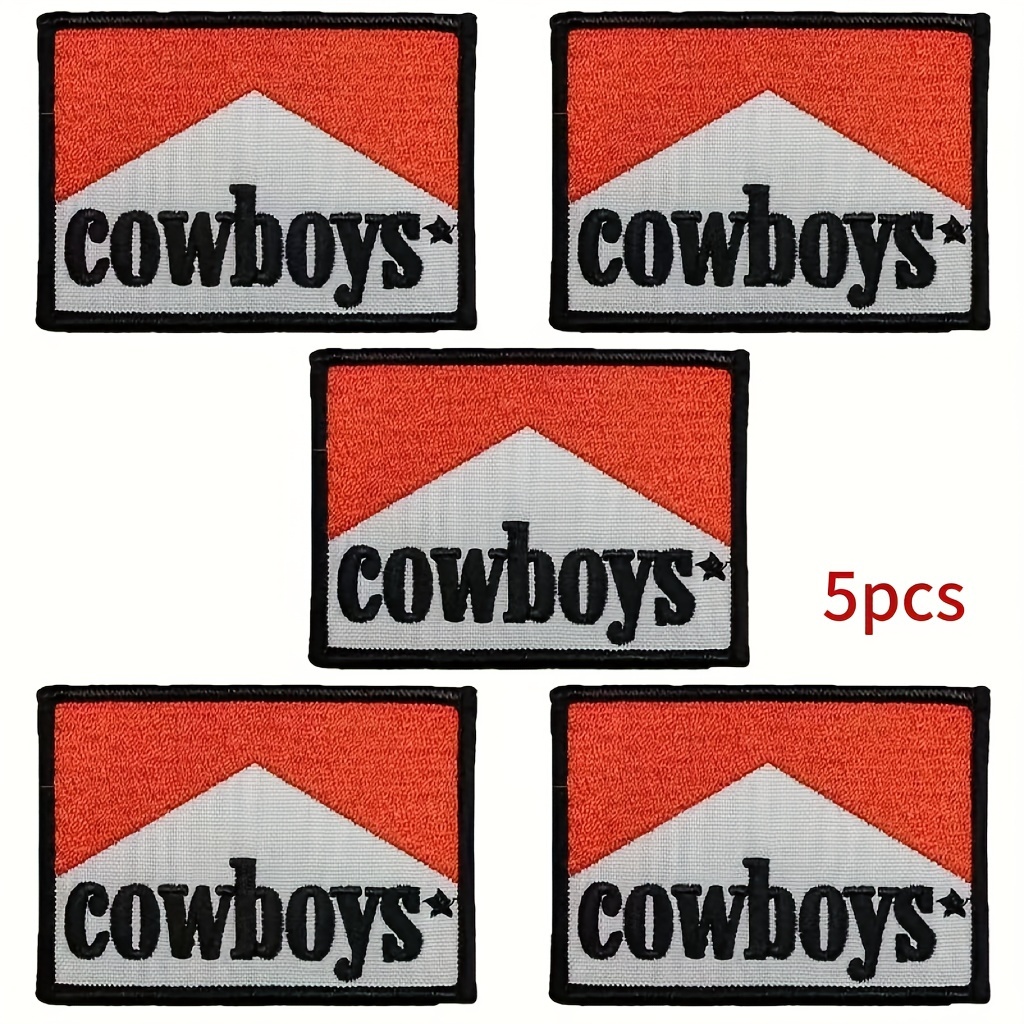Image of 5pcs Of Red And Cowboy Embroidered Fabric Patches For Western-style Clothing, Shoes, Hats, And Bags, Suitable For Ironing Or Sewing As Decorative Fabric Patches
