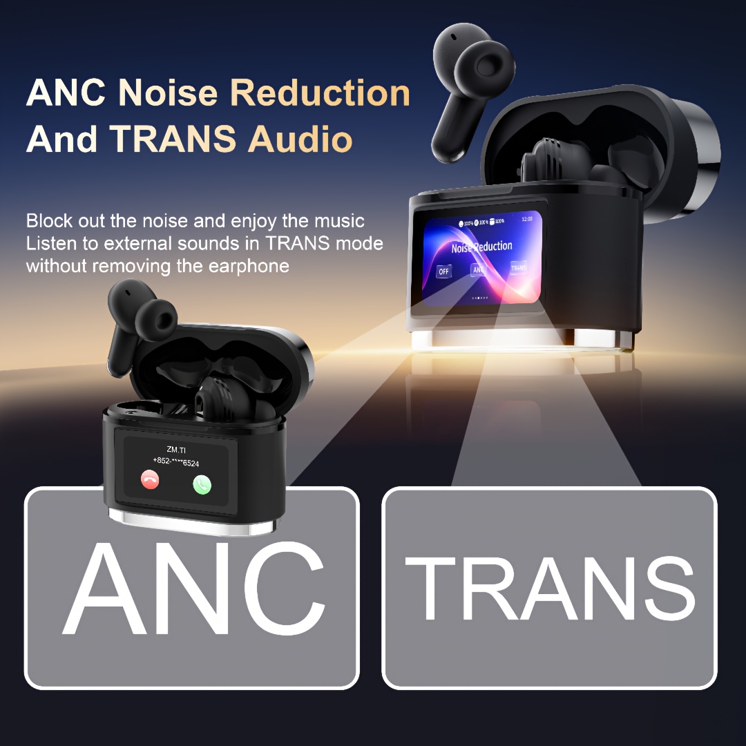 anc wireless earbuds with lcd   headphones 500mah battery 50hrs playtime with charging case stereo in ear earphones with microphone for iphone   cell phone sports workout control music player for men friend gift birthday gift details 4