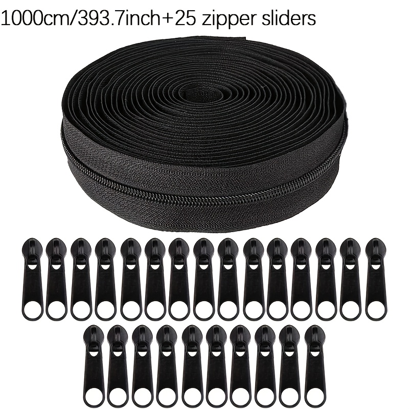 E-shop Komplettes Set - 393,7 Zoll Reißverschluss mit 25 Stück langen Reißverschlussköpfen, 3# Multicolor Reißverschlüsse, passende lange