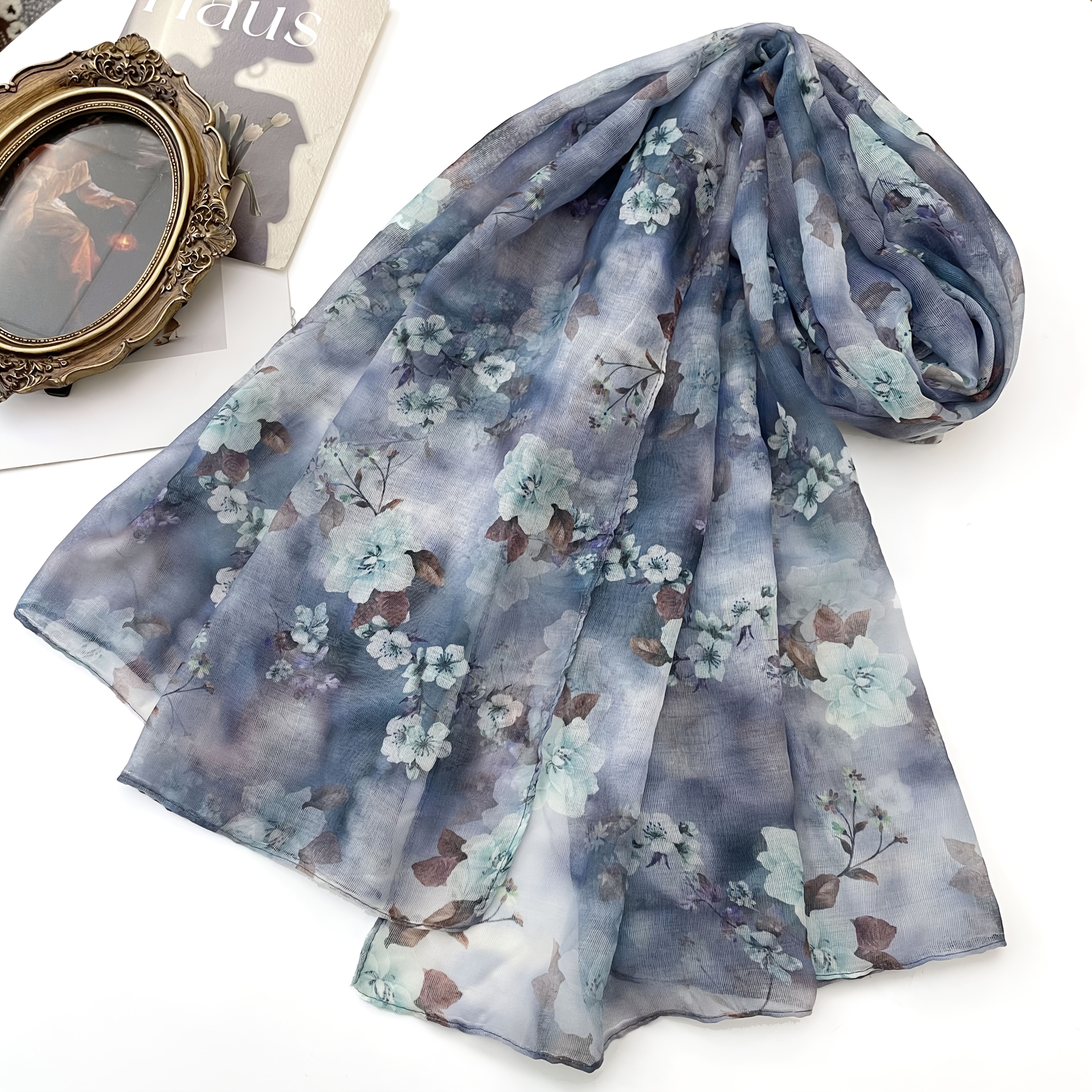 TEMU 1pc Women's Elegant Floral Jacquard Scarf, Women's Bohemian Style Long Tassel Windproof Shawl Scarf, Women's Multifunctional Headscarf, Suitable