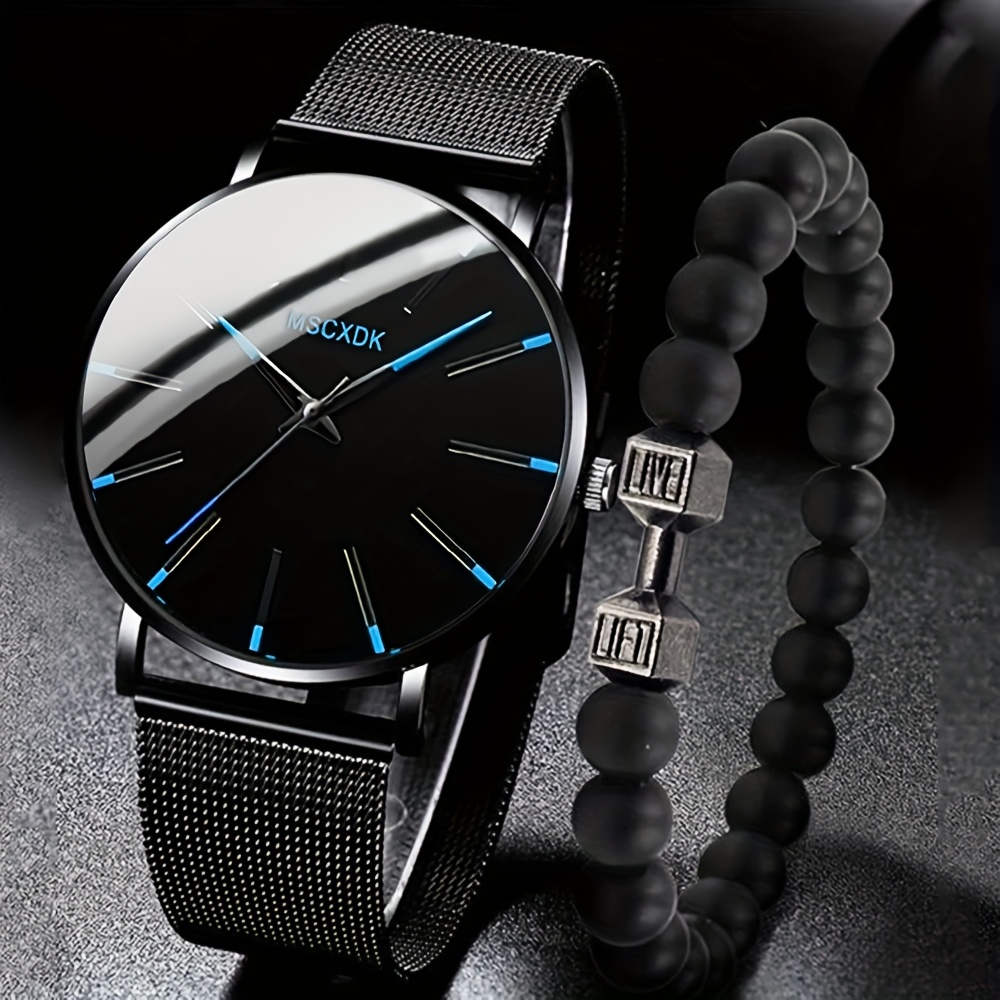 1pc mens casual quartz watch black dial red accents - Temu 