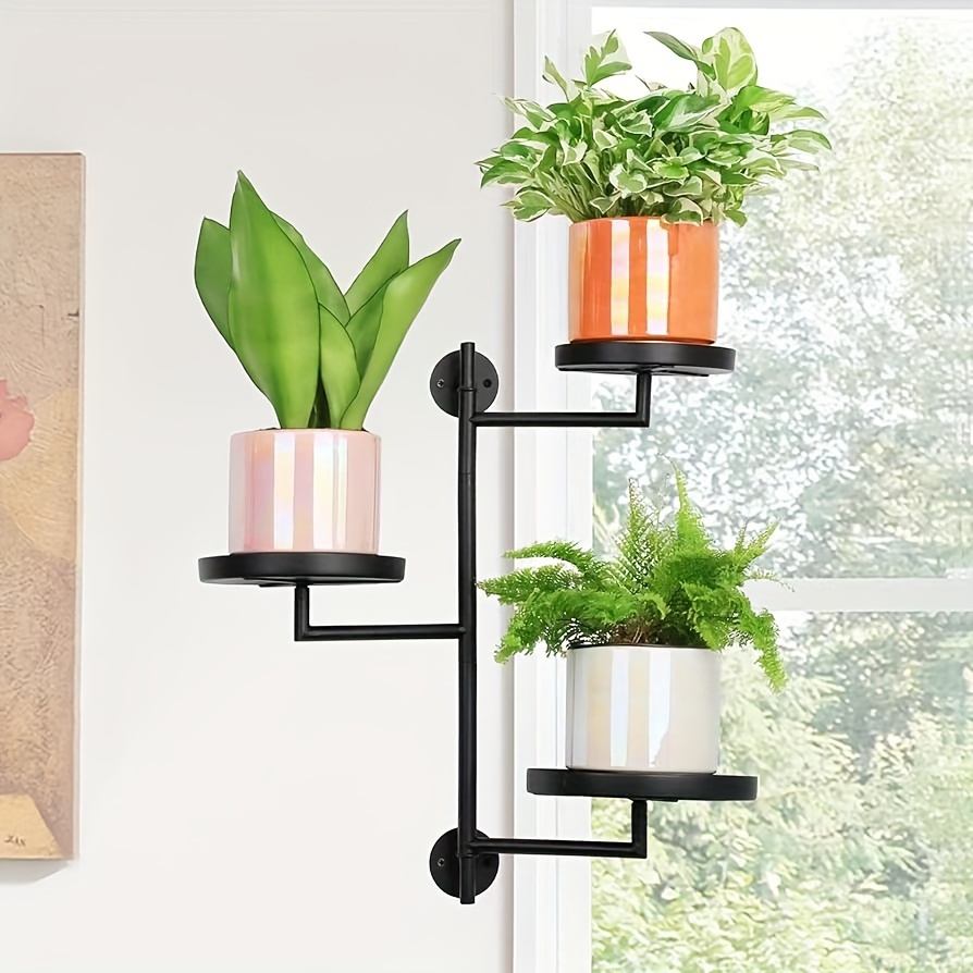 

3-tier Rotating Metal Plant Stand - Rust-proof Indoor Window Shelf For Multiple Plants, Contemporary Powder-coated Design