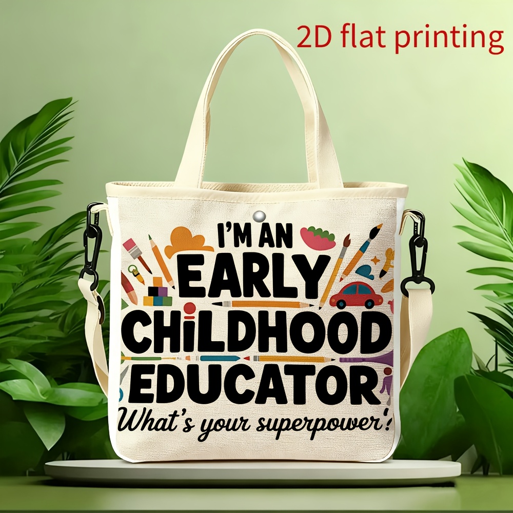 TEMU Sac Tote en Toile pour Hommes et Femmes - Idéal pour les Éducateurs de la - Sac Bandoulière/Épaule Réglable avec Bandoulière Détachable, Imprimé