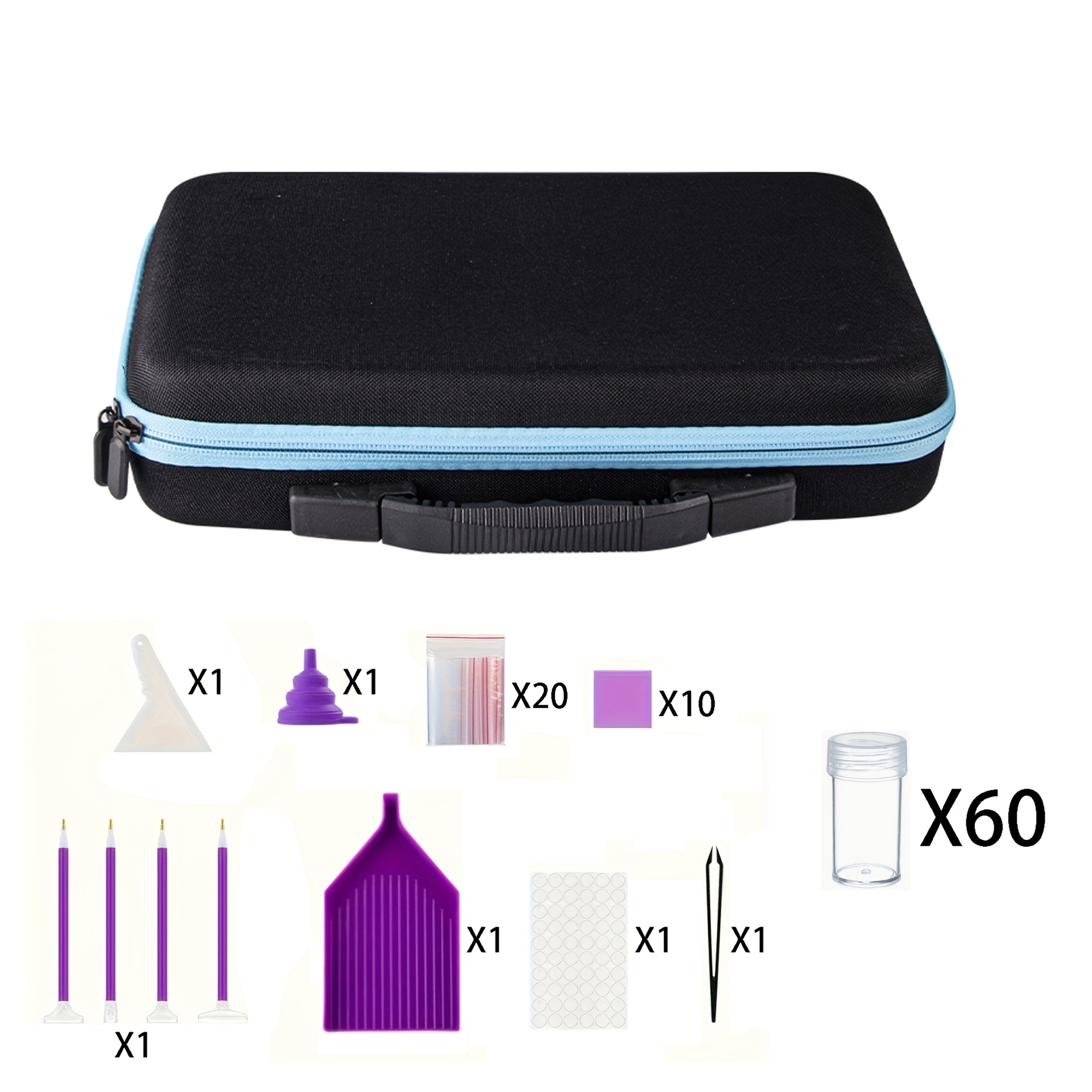 TEMU Nylon Diamond Art Storage Box Set With 60 Slots - Black Organizer For Jewelry, Beads, Rings, Ornaments, Glitter Stones, And Crystals Plus Tool Kit, Jewelry Organizer Storage