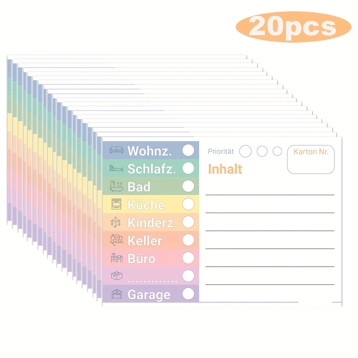 Image of 20pcs Large Labels - Color-coded House Number & Stickers, German Text (a-z) For Housewarming, Box Organization, Glossy Paper, 5.83x4.13 Inch, Use Moving Supplies (compatible With German Labels