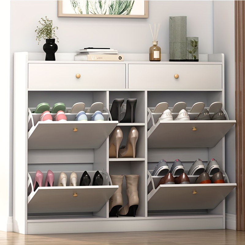 

Contemporary Wooden Shoe Storage Cabinet With Doors, Floor Mounted Organizer For Entryway, Shoe Storage Organizer