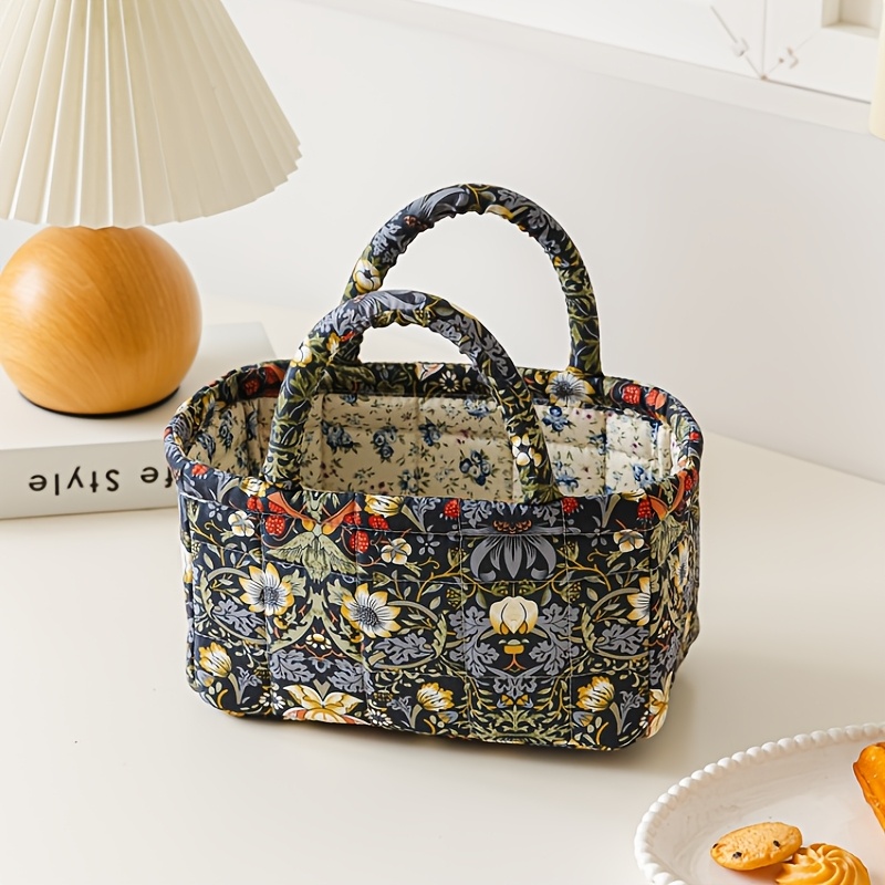 TEMU Portable Storage Basket Portable Underwear And Sundries Organizer Women's Printed Handbag, Shelf Baskets