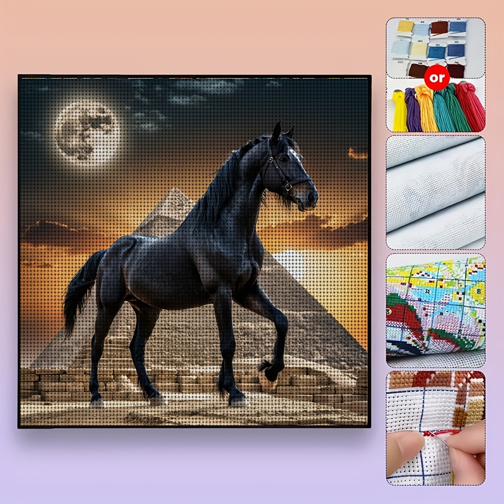 Printed Cross-Stitch Kit Featuring a Black Stallion Design