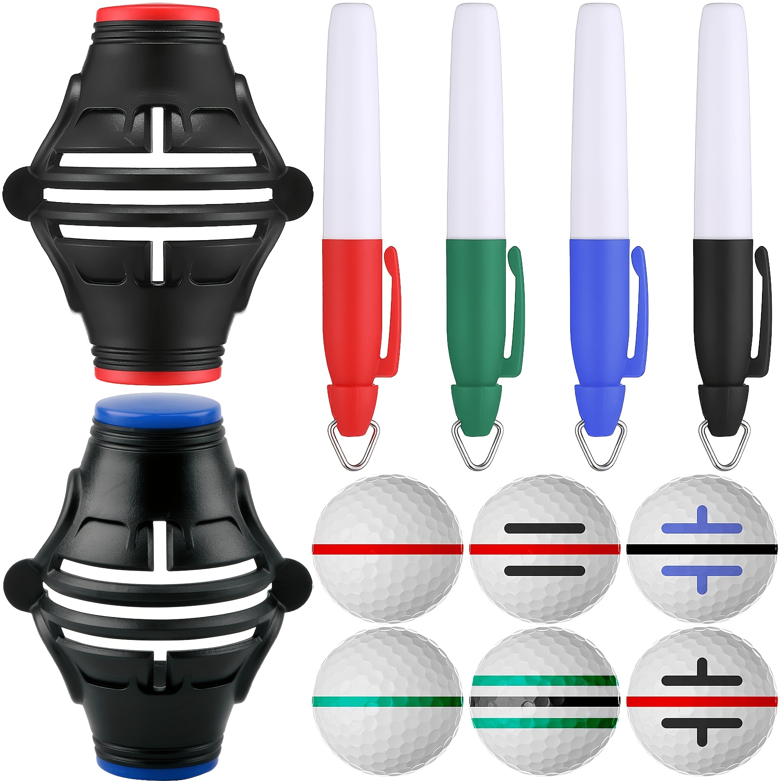 TEMU 6pcs Golf Ball Marker Line Tool Set, 360-degree Three-line Ball Marker Template Tool, Men's Golf Accessories, Includes 2 Marker Templates And 4