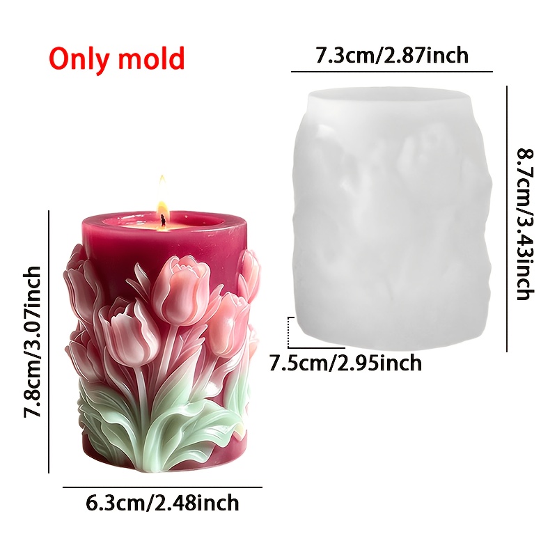 TEMU Candle Mold - Embossed Tulip Cylinder Silicone Candle Mold, Floral Leaf Three-dimensional Embossed Aromatherapy Candle Cup Mold, Resin Plaster