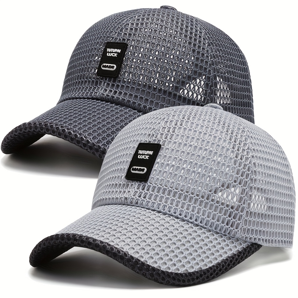 2pcs unisex quick drying mesh baseball cap breathable adjustable summer sun hat with large brim suitable for outdoor activities black and gray texture design multi    