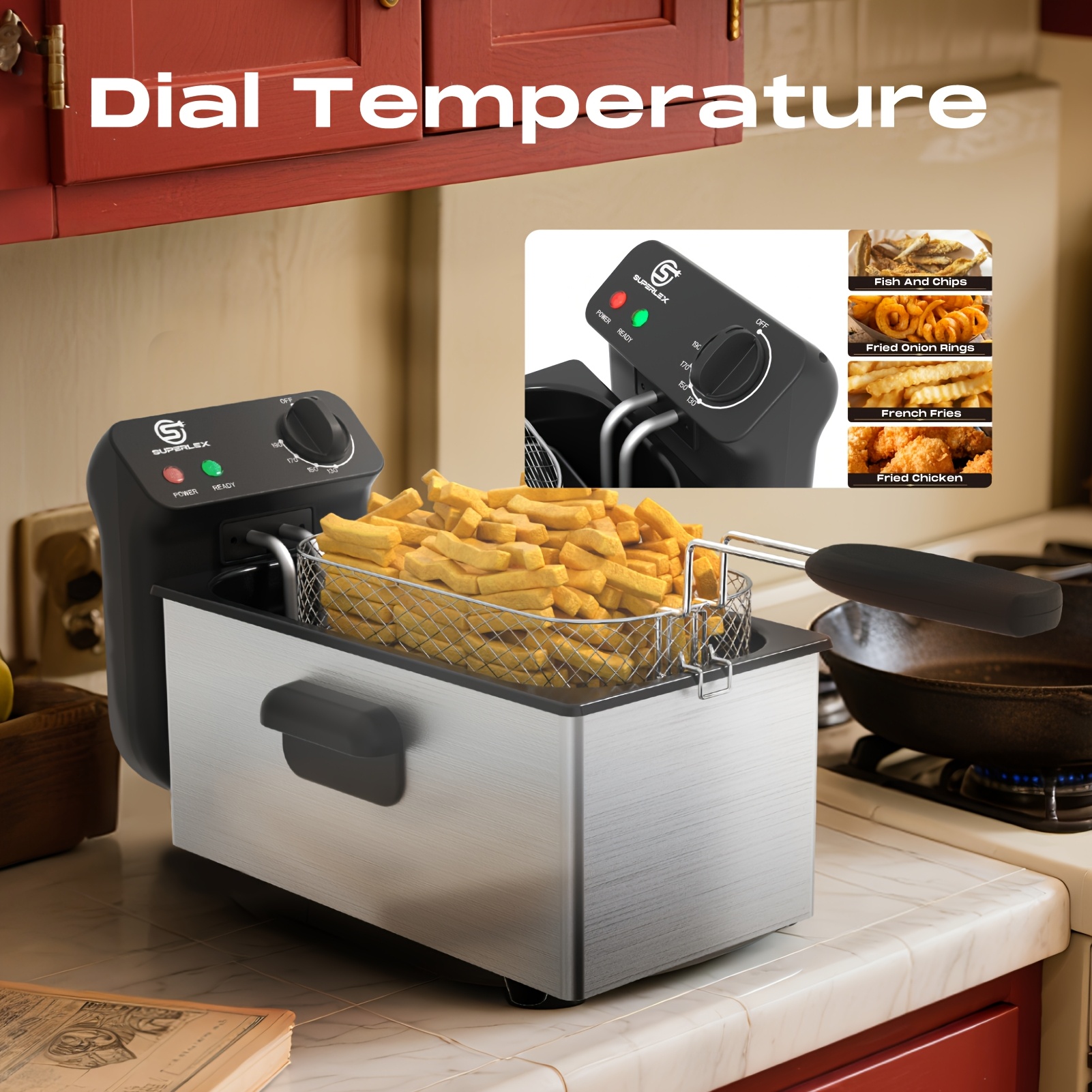 TEMU 2000w 3l Stainless Steel Deep Fryer With A Viewing Window & Adjustable Thermostat, Basket For , And Handle - Perfect For