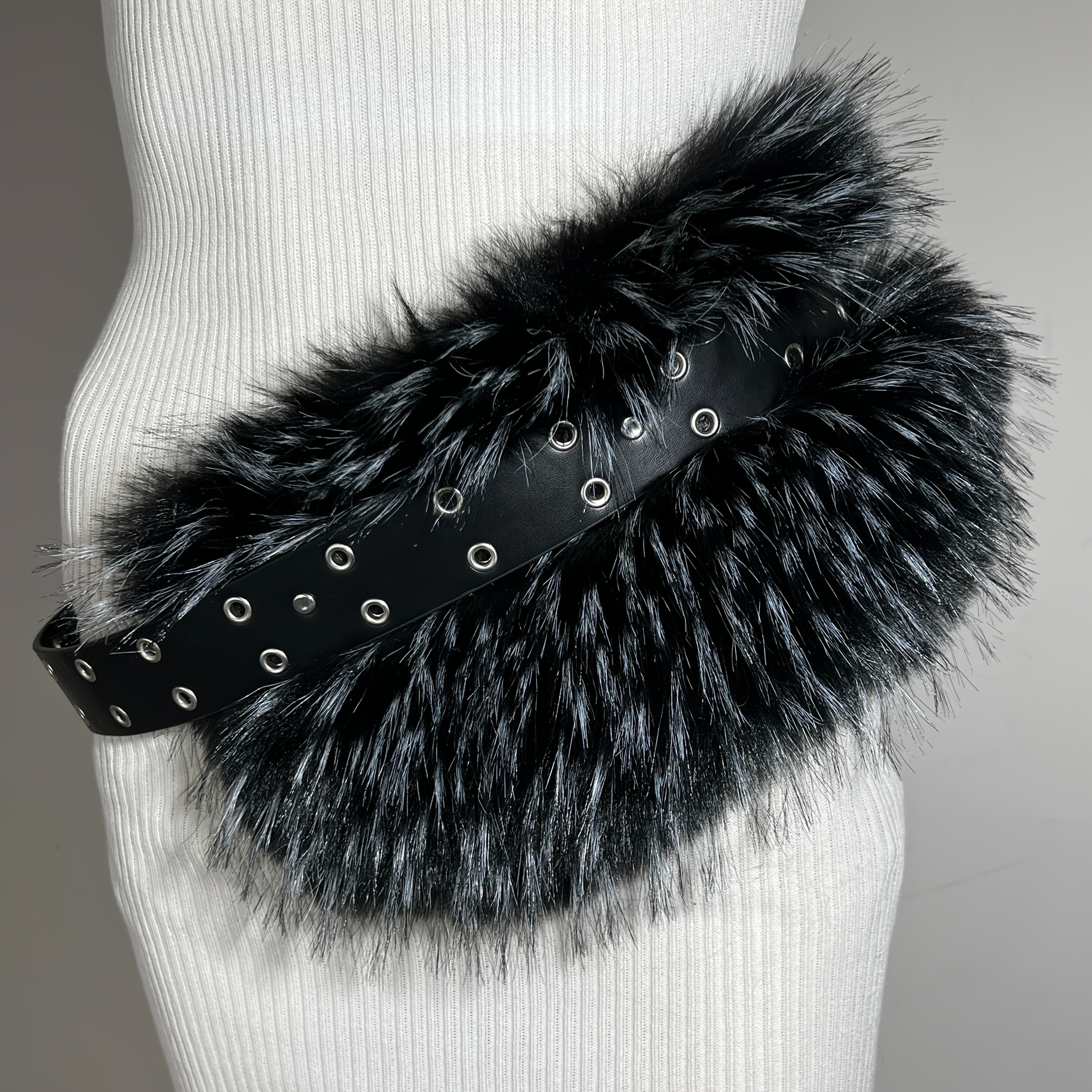 d a faux rabbit fur belt metallic rings wide pu leather - Temu Norway