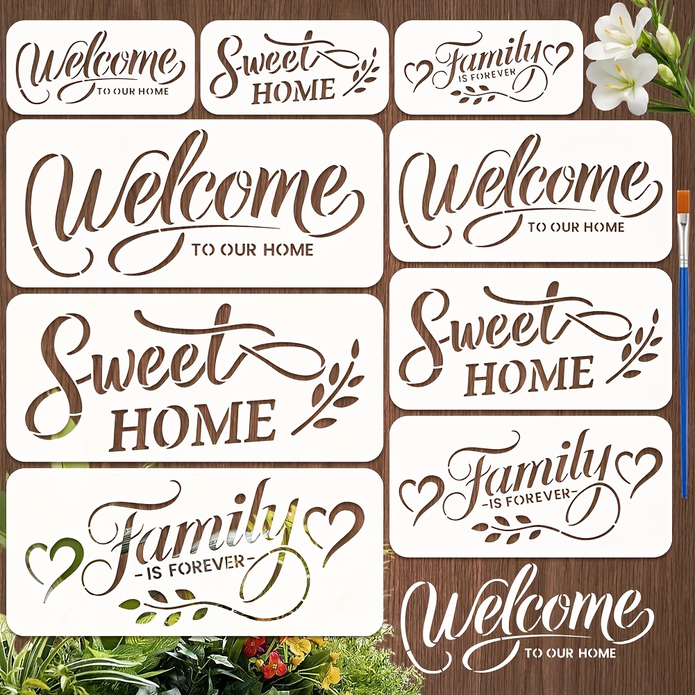 Image of 9 Types Of Reusable Welcome Templates For , Featuring A Sweet Family Design. The Plastic Pet Series Text-themed Templates For Decoration