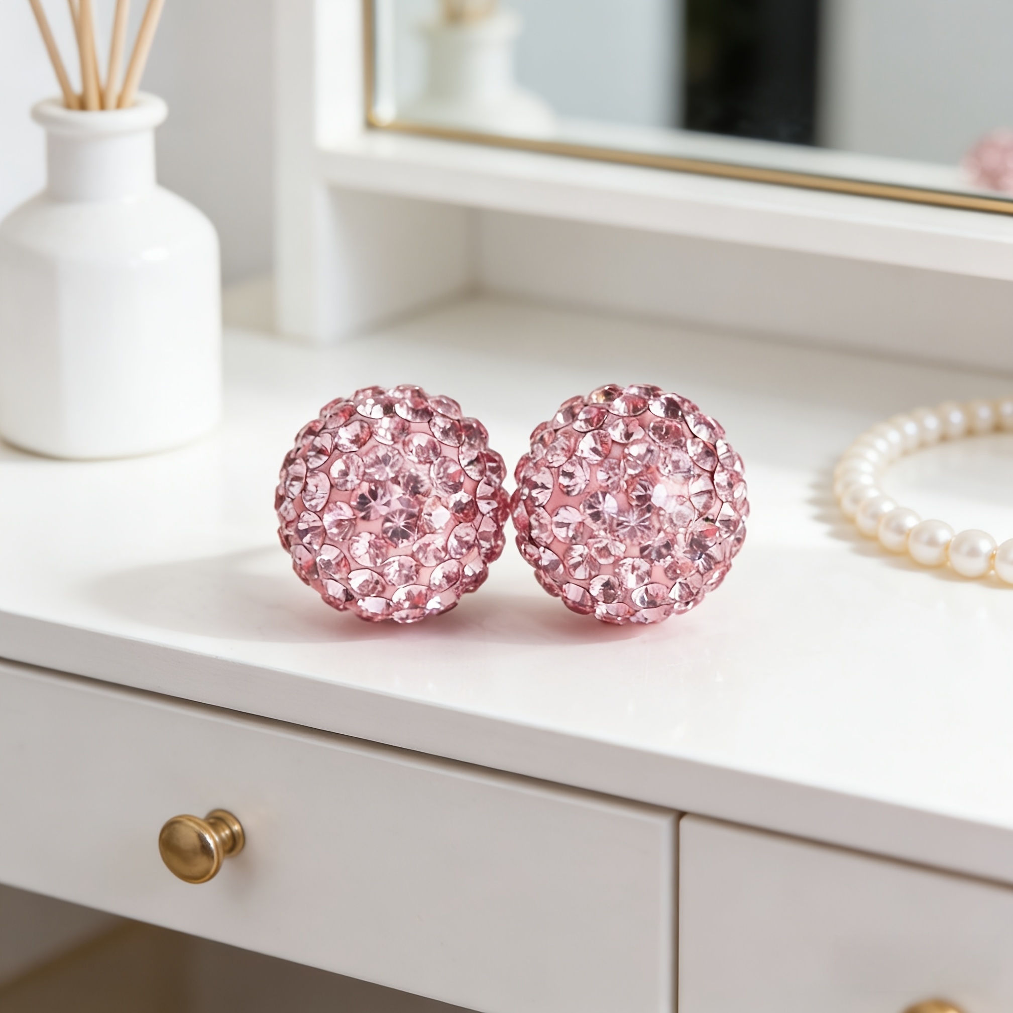 Lavender and Pink Rose Stud Earrings, Unique Macaron Design