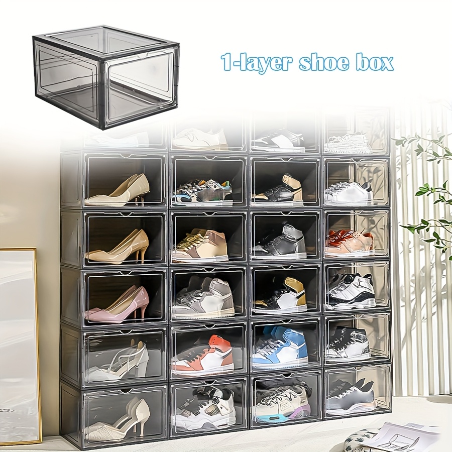 TEMU Boîte à chaussures transparente à 6 niveaux, épaissie et pliable, organisateurs de chaussures de sport empilables, anti-poussière, à chaussures
