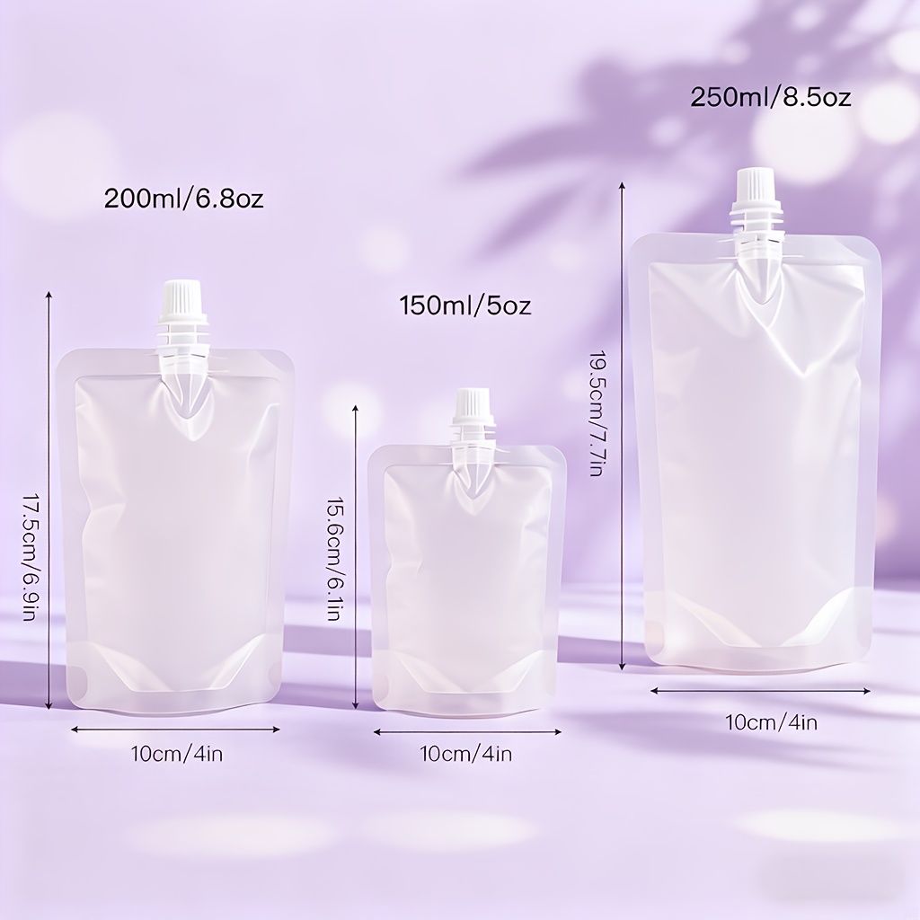 pack of 20 refillable squeeze bags 3 sizes 5 07oz 6 76oz 8 45oz leak proof matte cosmetic containers for travel lotions and shampoos gym toiletries skin care products salon fluids portable easy to clean gift set