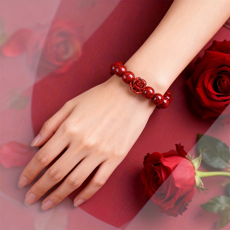 Cinnabar Round Beads & Rose Quartz Sand Hand String Bracelet