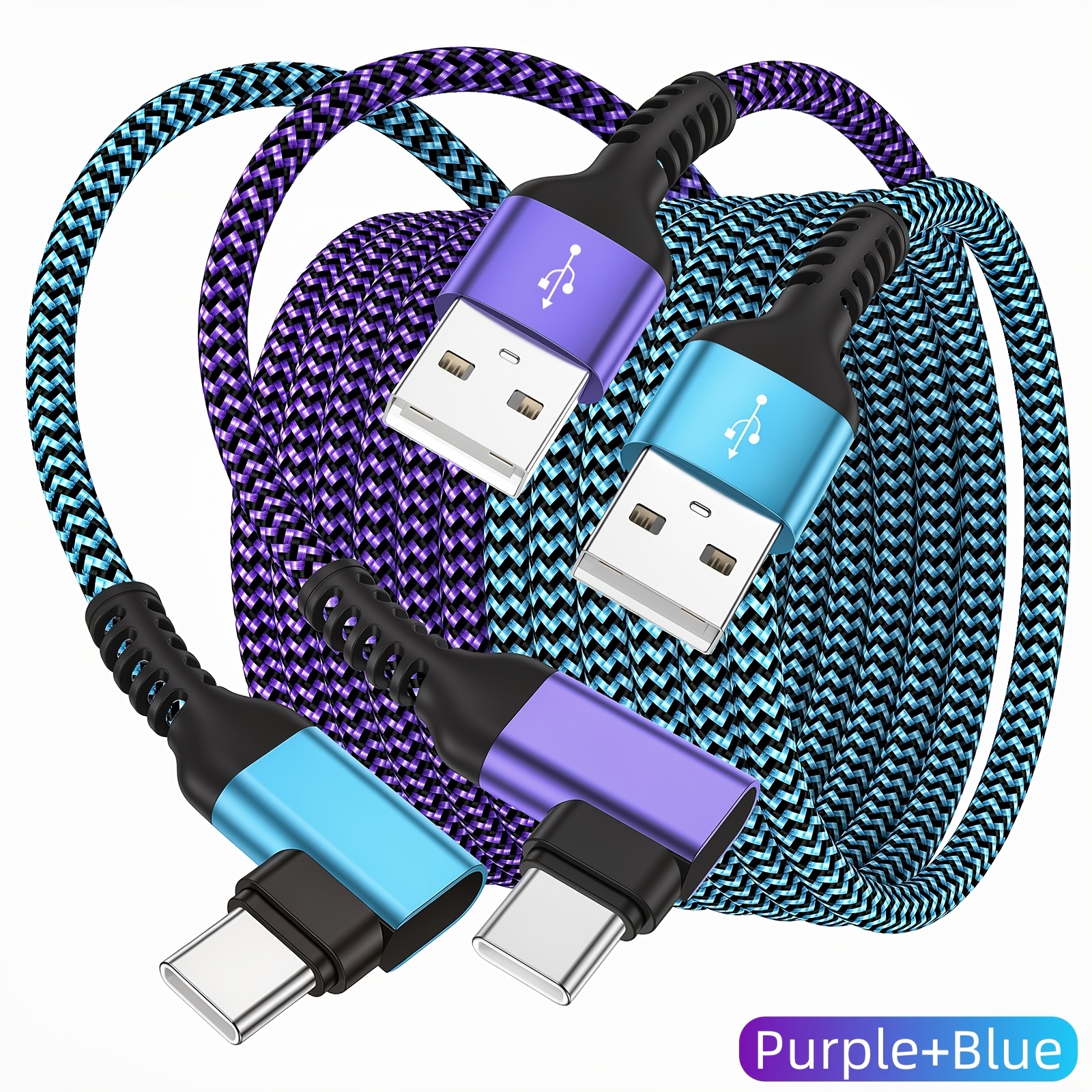 TEMU 2pcs Right Angle Fast Charging Cable Durable 90° Usb-type C For Iphone 15 16 17 Series Mobile Phone Charging For Computers, Tablets Etc Ipad