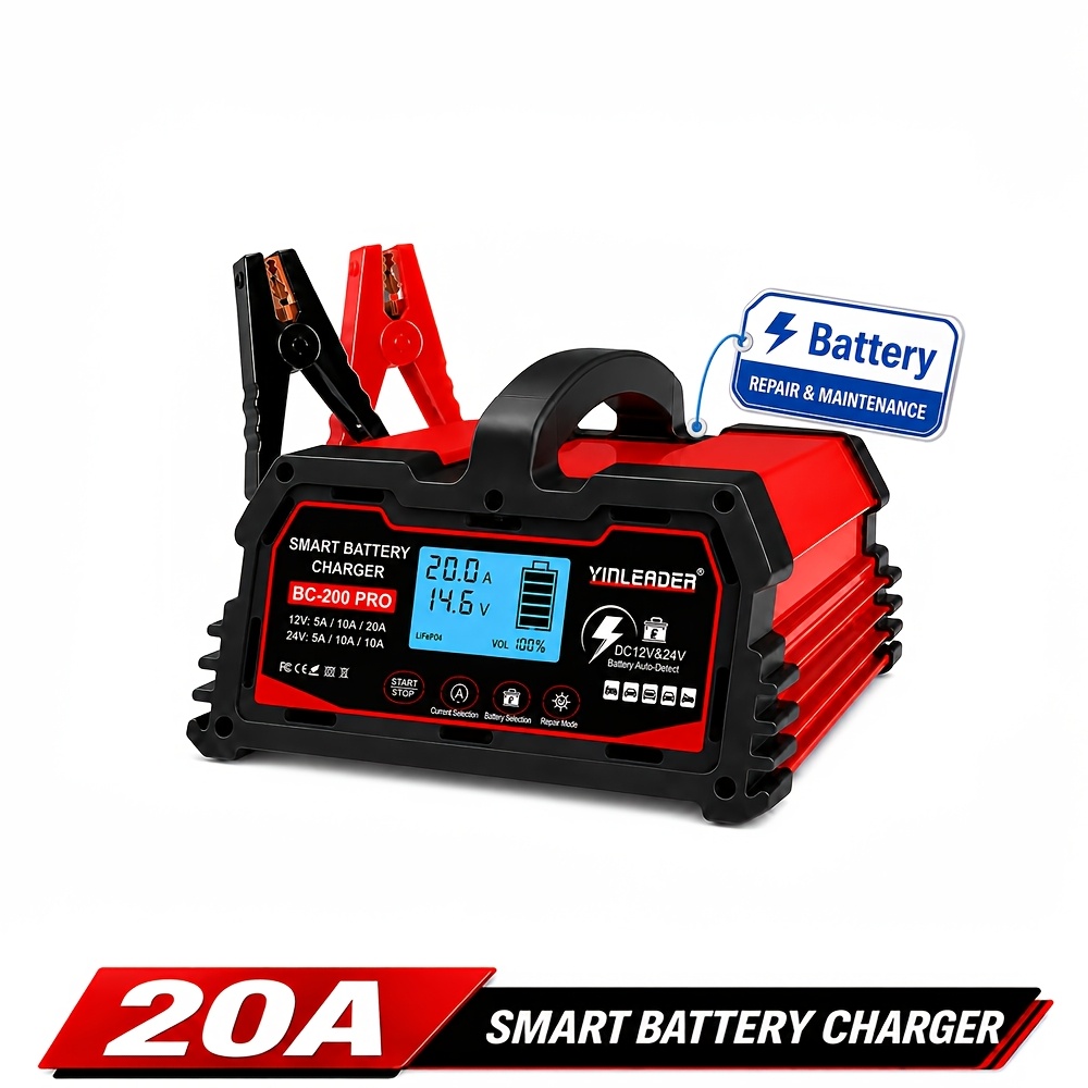 20A Smart Car & Marine Battery Charger with LCD Display
