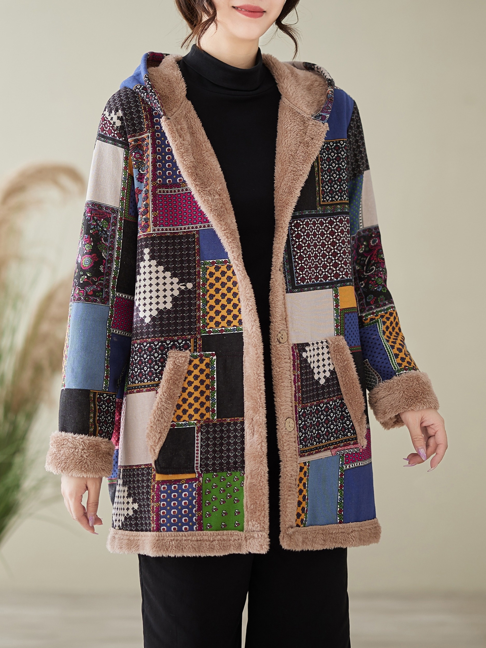 chaqueta invierno capucha oversize en felpa estampado Temu Colombia