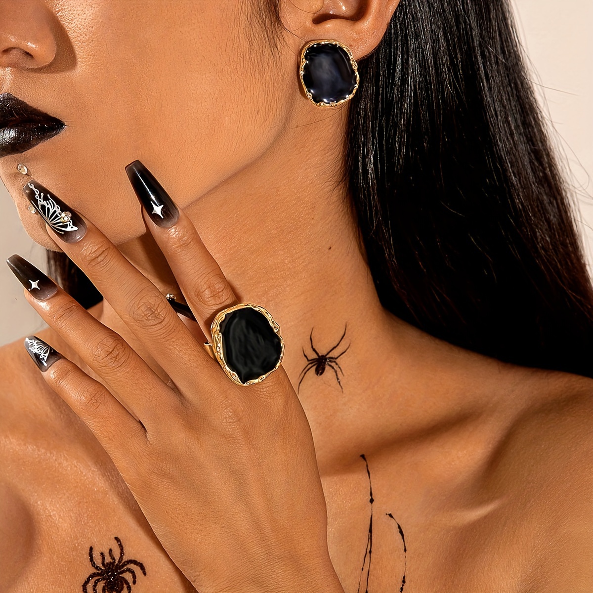 TEMU 3 Piezas de Joyería Minimalista de Aleación , Juego de Aretes y Anillo de Estilo Diseño Goteo, Regalo para Mujer en Banquetes