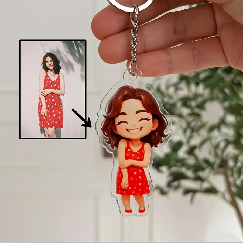 TEMU 1pc 1pcs Personalized Chibi Keychain - Custom Name/text/number & Chibi Face, Cute Anime Acrylic Pet/ Tag, Gift Suitable For &, Chibi-themed