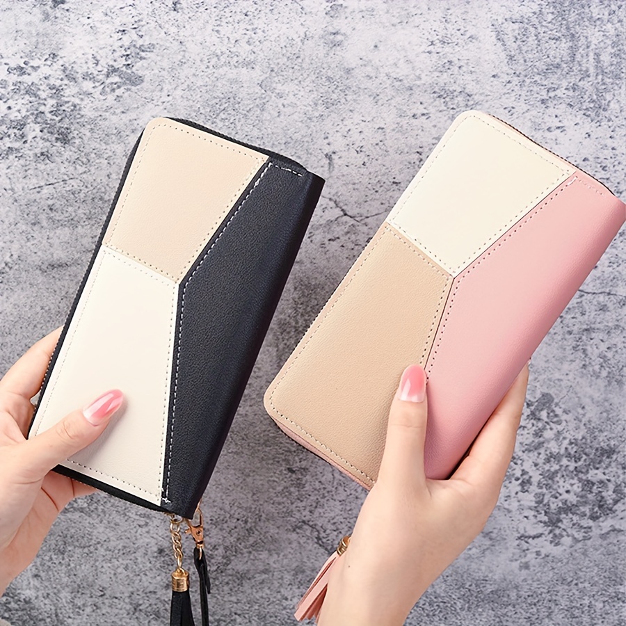 

Women' Long Wallet, Korean Style Clutch Bag With Color Stitching, Large Capacity Multi-card Slots And Phone Pocket, Zipper Money Holder