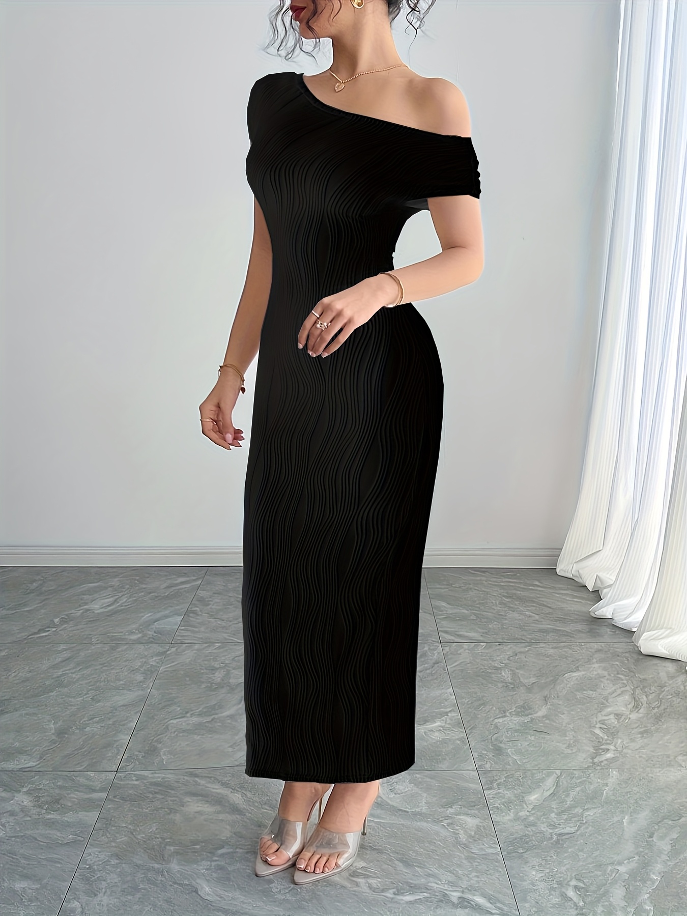 womens elegant single shoulder asymmetric bodycon dress long - Temu