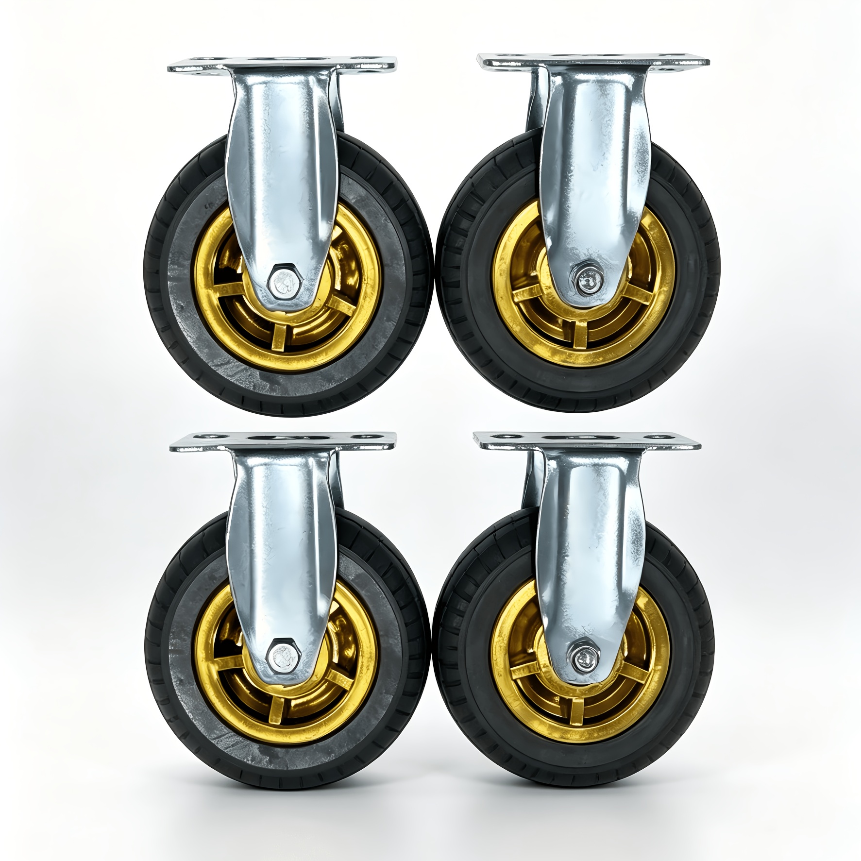 TEMU 4pcs Heavy-duty Wheel Set Suitable For Material Handling, 5-inch Wide Base Plate With Double Locking Brakes, Silent Rubber Tires & 360° Rotation