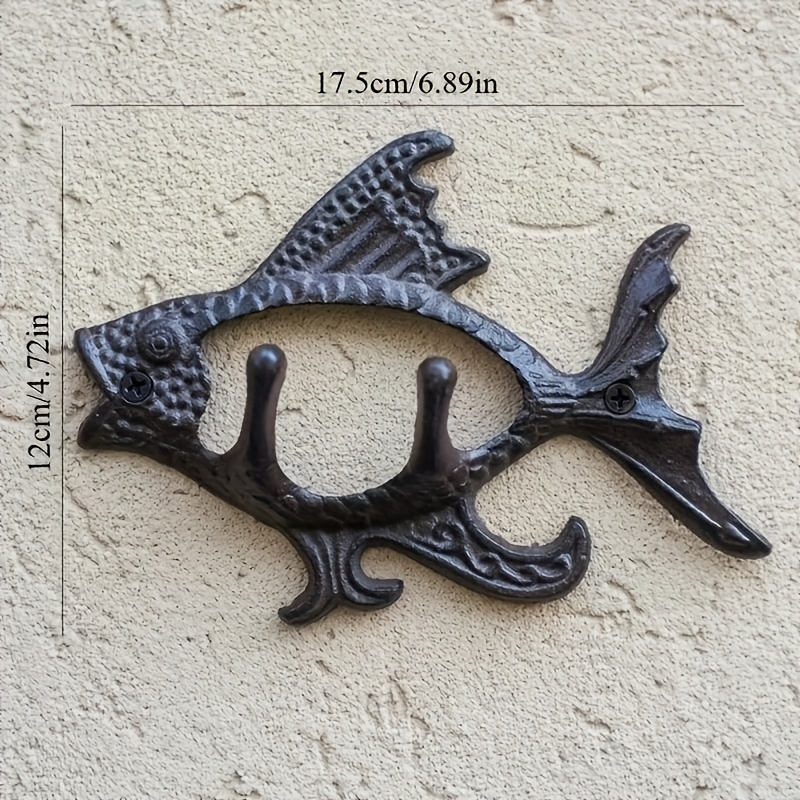 TEMU 1pc Of Heavy-duty Cast Iron Fishbone-style Wall Hook - With - Rustic Wrought Iron Decorative Wall Hook For Keys, Clothing, Hats, And Towels,