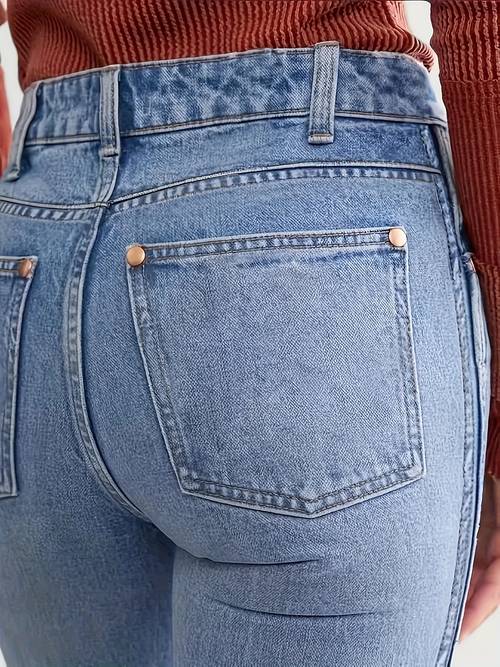 womens high waisted straight leg jeans polyester blend elegant style with pockets built in zipper closure machine washable versatile denim pants for casual
