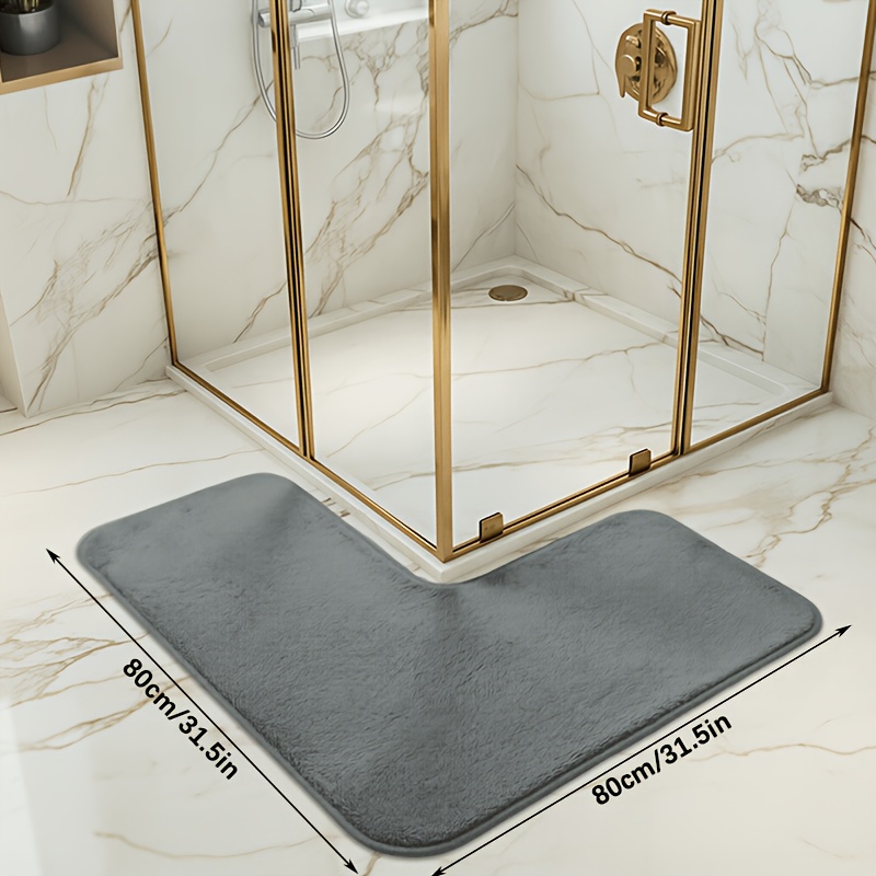 TEMU Bathroom Anti-slip Mat, Flannel L-shaped Luxury Pad Bathroom Floor Mat, Solid Color Right-angled Carpet, Corner Mat, Quick-absorbing, Washable,