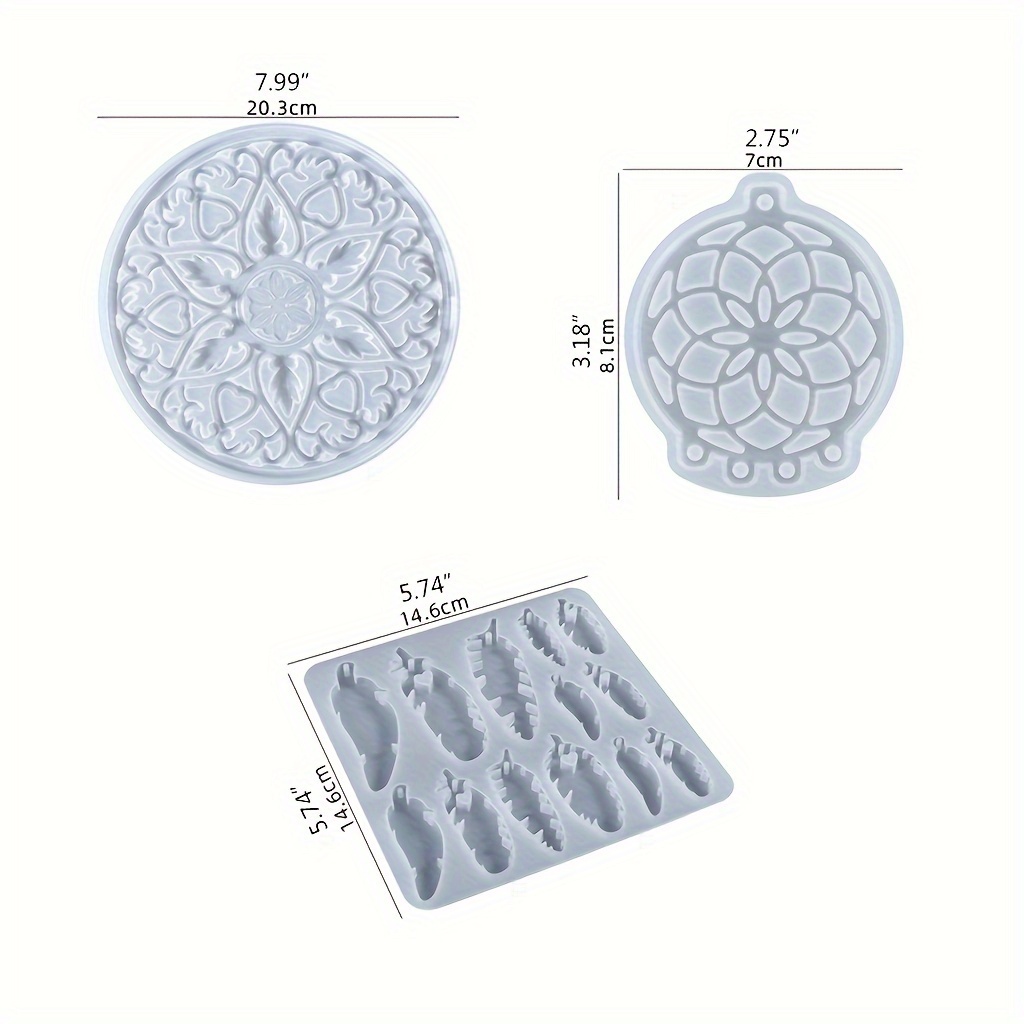 Set Of 3 Resin Molds, Silicone Molds For Dreamcatchers With Epoxy, Ideal For Wall Hangings, Feather Crafts, And Home Decor With Included Jump Rings And String