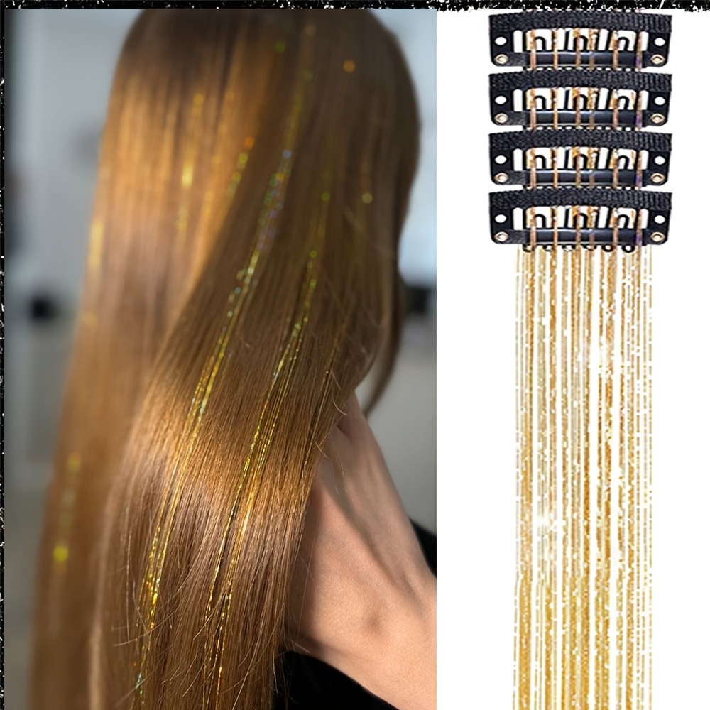 TEMU Hair Tinsel Pack Of Clip In Hair Tinsel 20 Inch Colorful Glitter Tinsel Hair Extensions Tinsel Fairy Dazzle Hair Accessories Strands Kit For