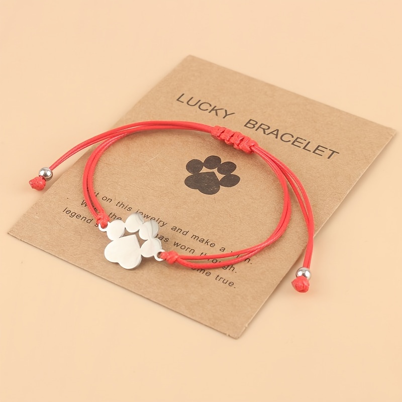 

1pc Cute Stainless Steel Dog Paw Bracelet, Adjustable Waxed Cord Simple Style, Perfect Mother's Day Gift, Choose Your Color