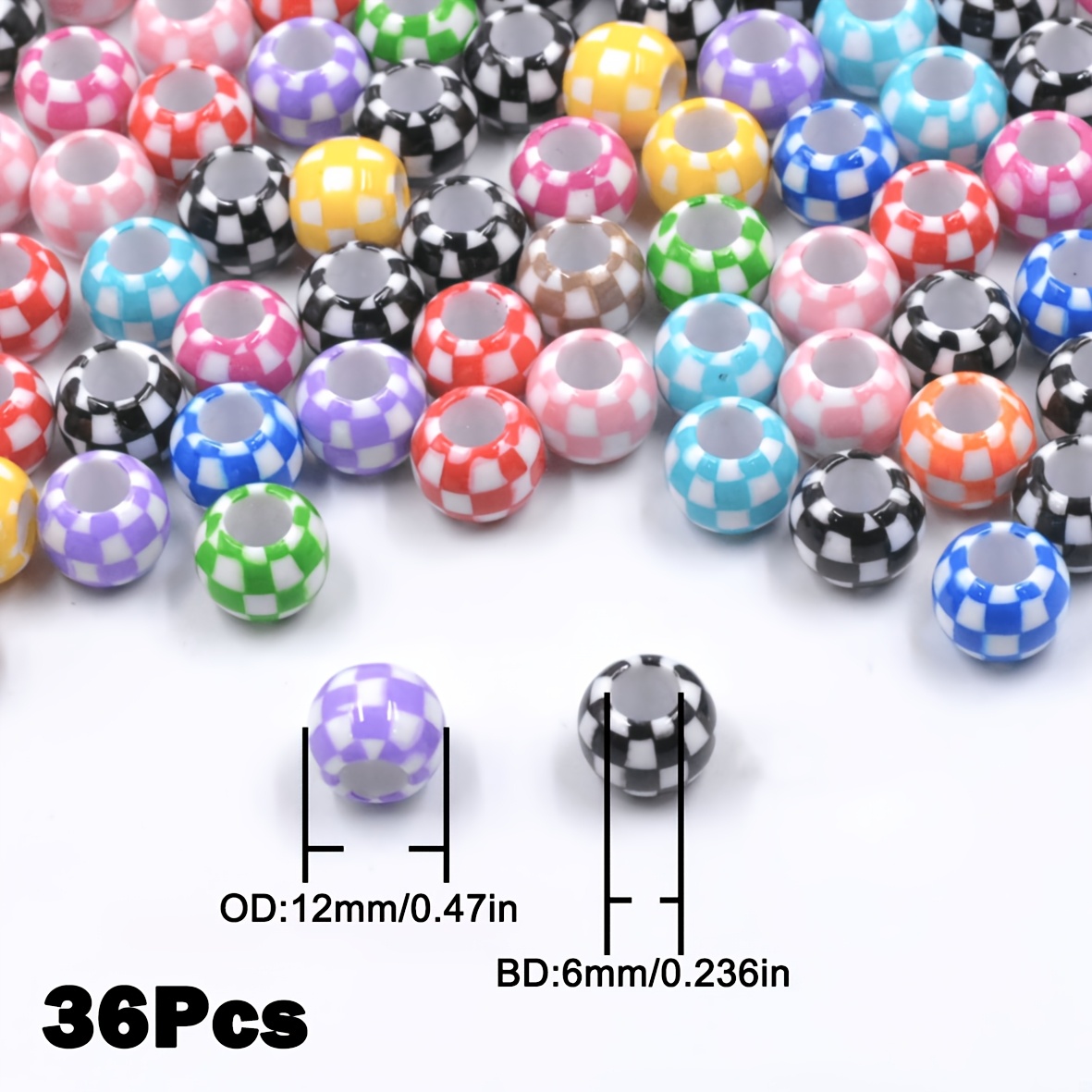 TEMU 36/12 pièces Perles acryliques à gros trou 12 mm à , perles décoratives Y2K épicées pour dreadlocks, accessoires pour cheveux hip-hop dreadlocks