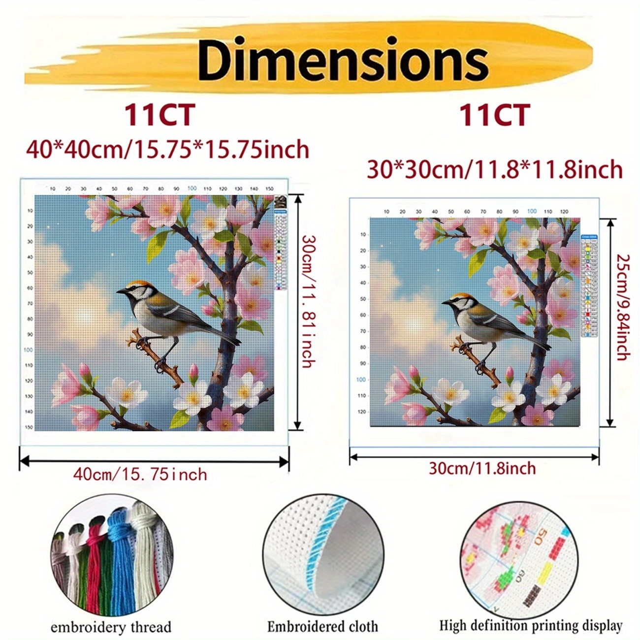 Cross-Stitch Kit Featuring Design of A Bird on a Branch