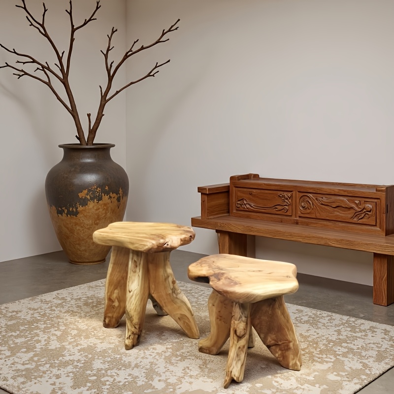 1pc Natural Solid Wood Square Side Table - an Elegant Artistic Decorative Side Table for Home, Kitchen Dining, Or Courtyard That Instantly Enlivens Your Space with a Vibrant And Artistic Atmosphere. It Can Serve As a Stylish Casual Stool