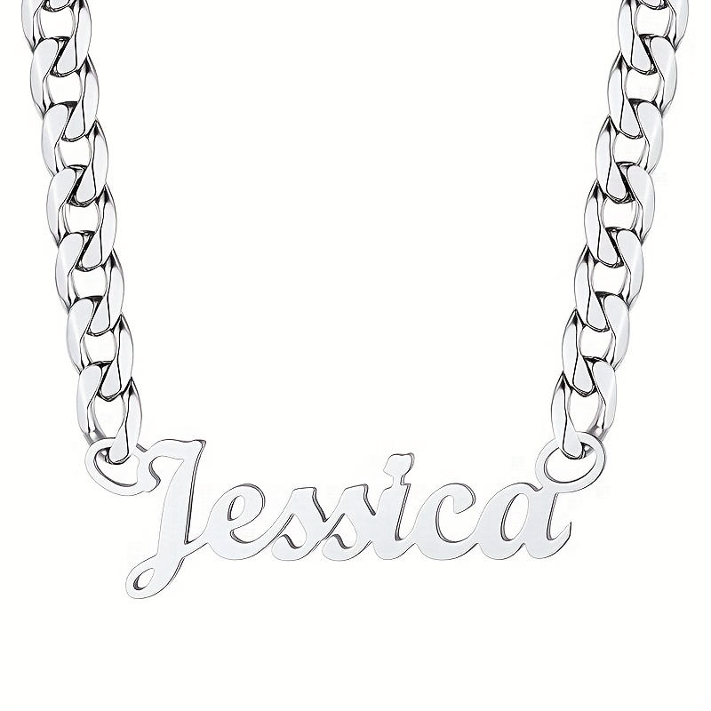 TEMU Personalisiertes Namens-Halskette für Herren, Unisex Kubanische Gliederkette, Personalisierte Namens-Anhänger-Halskette, Modischer vielseitiger