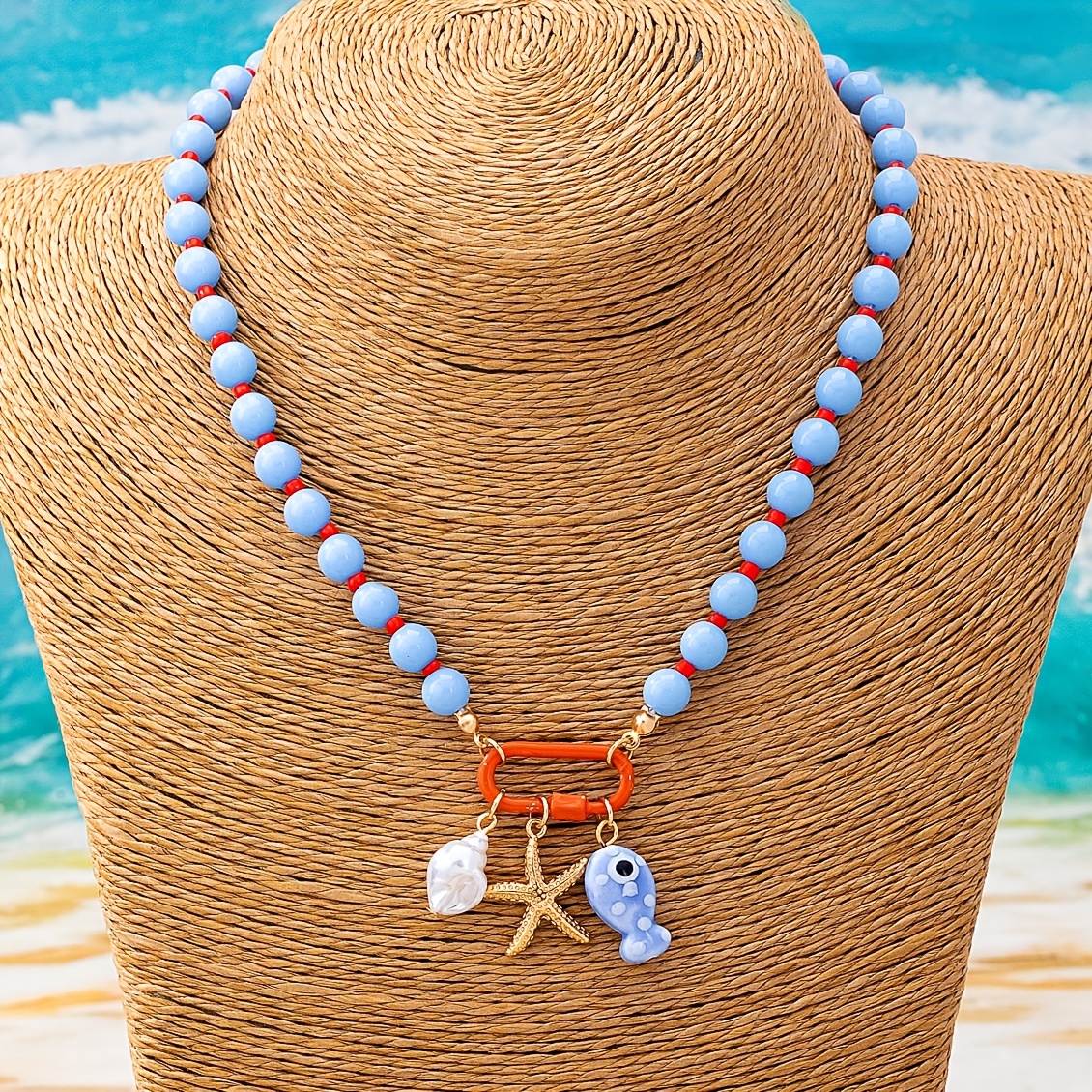 TEMU Collier Bohème 1 pièce avec Pendentifs Poisson Tropical, Étoile de Mer et Cœur, Bijou Polyvalent d'Été pour Vacances pour Femme