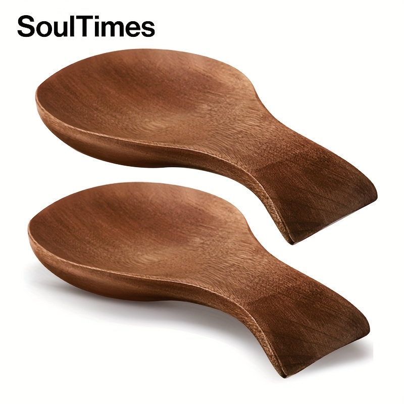 TEMU 1/2 Pack Acacia Rest For Stovetop, Wooden Spoon Rest For Soup Spoon, Spatula Rest, Wooden Shelf For Kitchen, Countertop, Tongs, Modern And