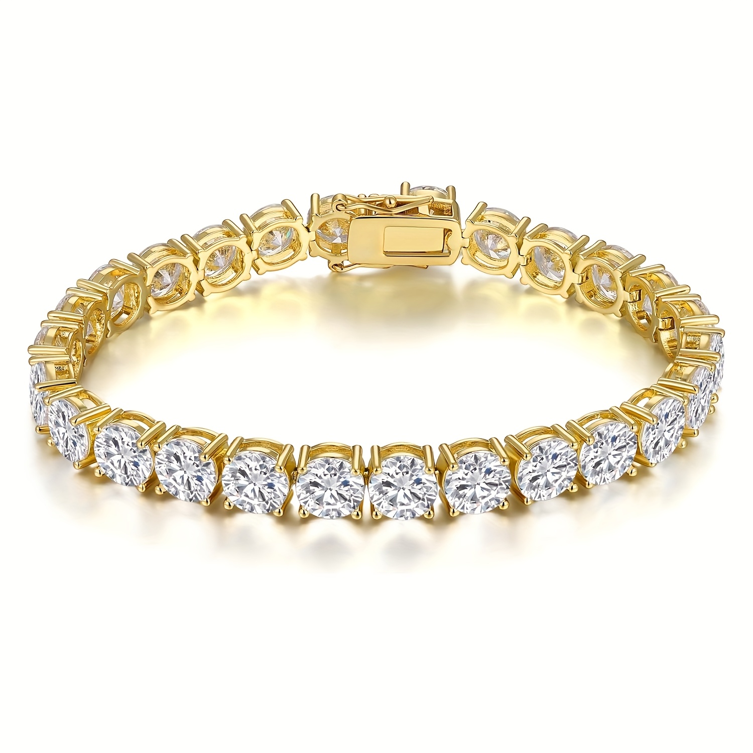 TEMU 1pc 18k Gold Plated Compatible For - 5.0 Round Synthetic Zirconia Stones, 6-9 Inch Luxury Party Gift, Birthday/christmas Present, Wear, Durable