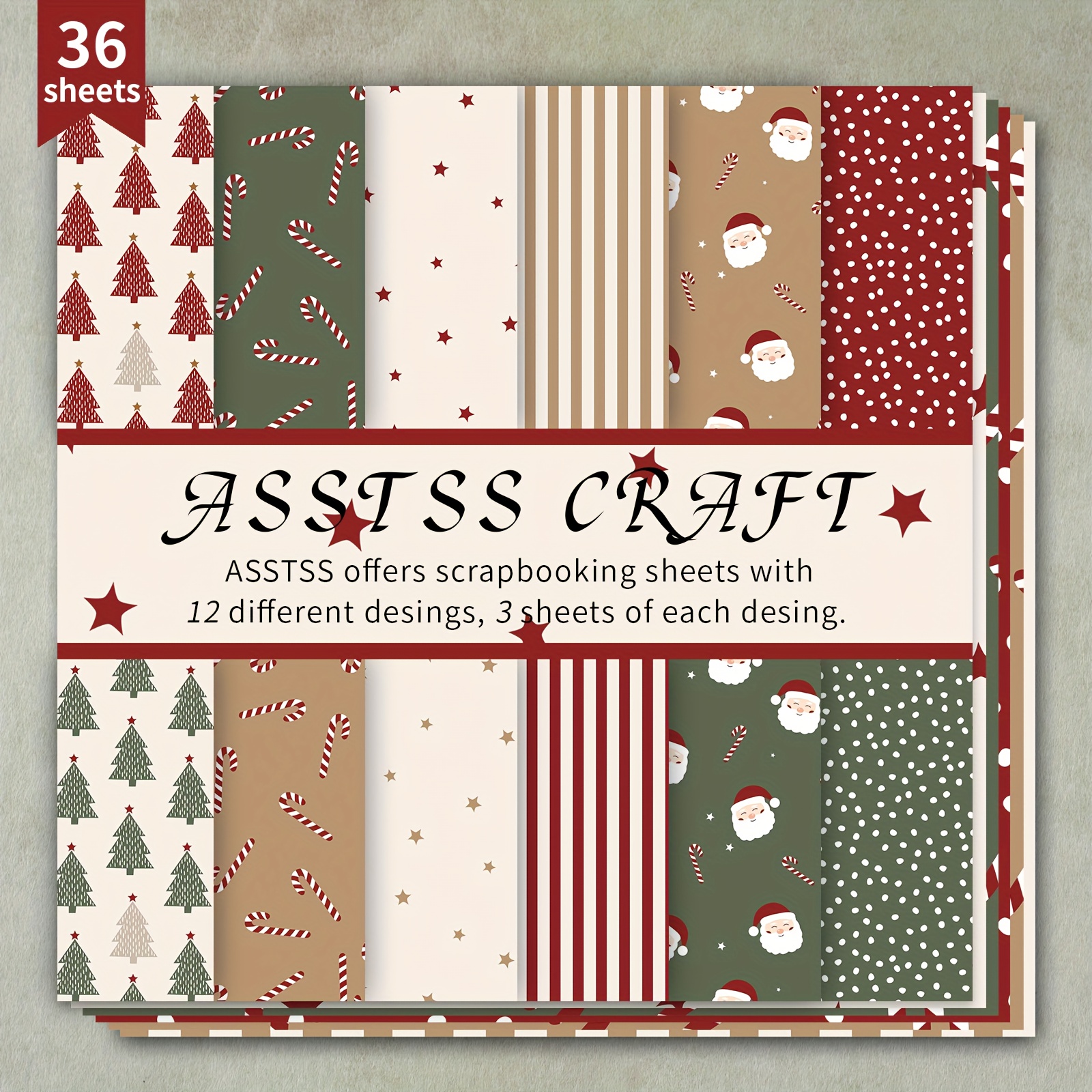 TEMU Bloc de Papier Scrapbooking 36 Feuilles, Fournitures de Papier de Fond de Noël, Carton Épais pour Journaling, Art de Collage, Cartes de Vœux,