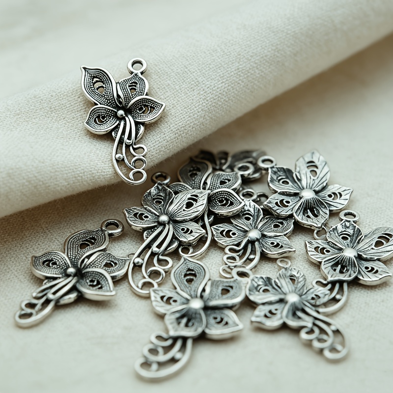 25pcs Charming Zinc Alloy Hollow Flower Earring Pendants