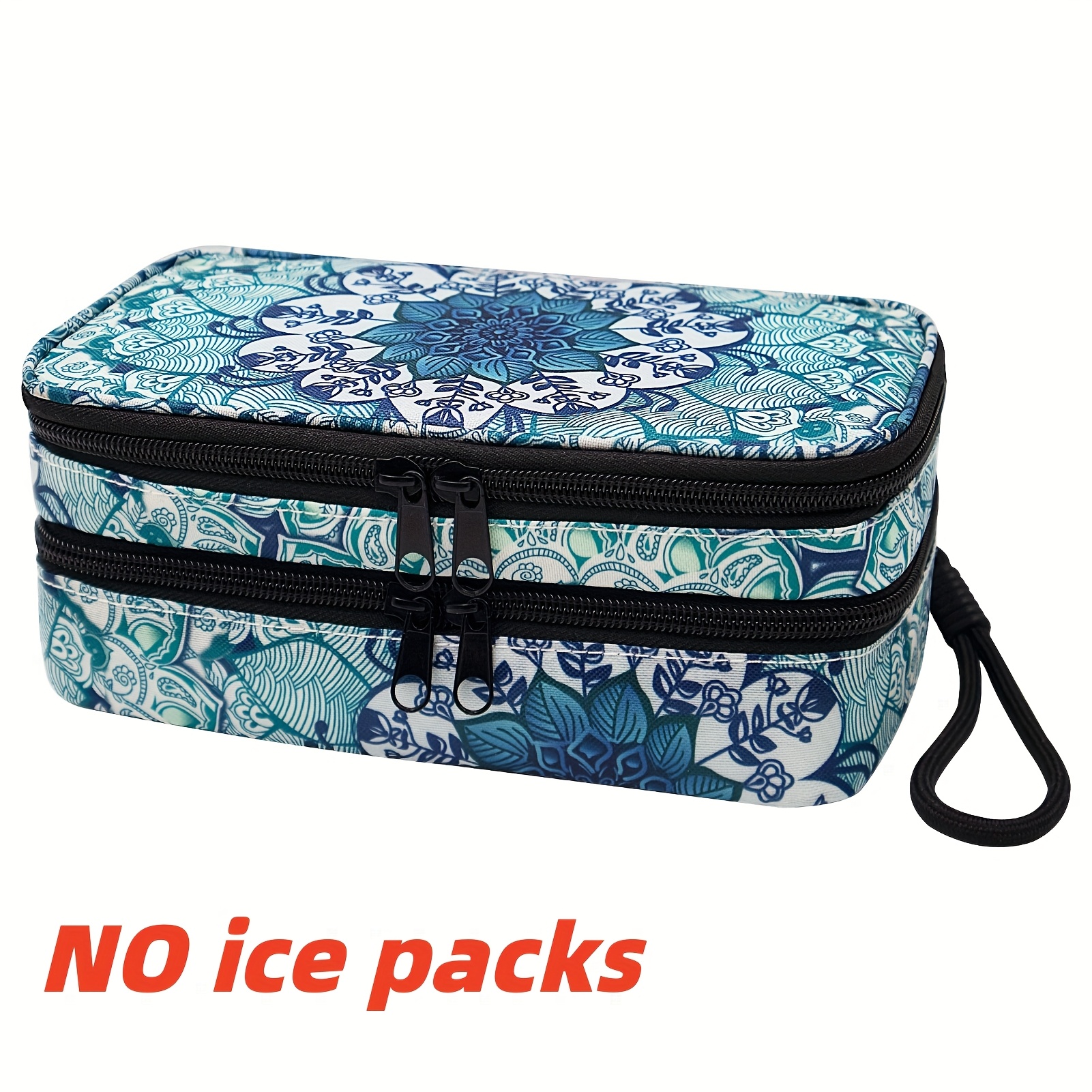 Image of [case ] Double-layer Insulin Cooler Travel Bag, Diabetic Medicine Organizer Case For Insulin Pens, Glucometer, Daily Use And Travel, Blue Floral Portable Storage Bag