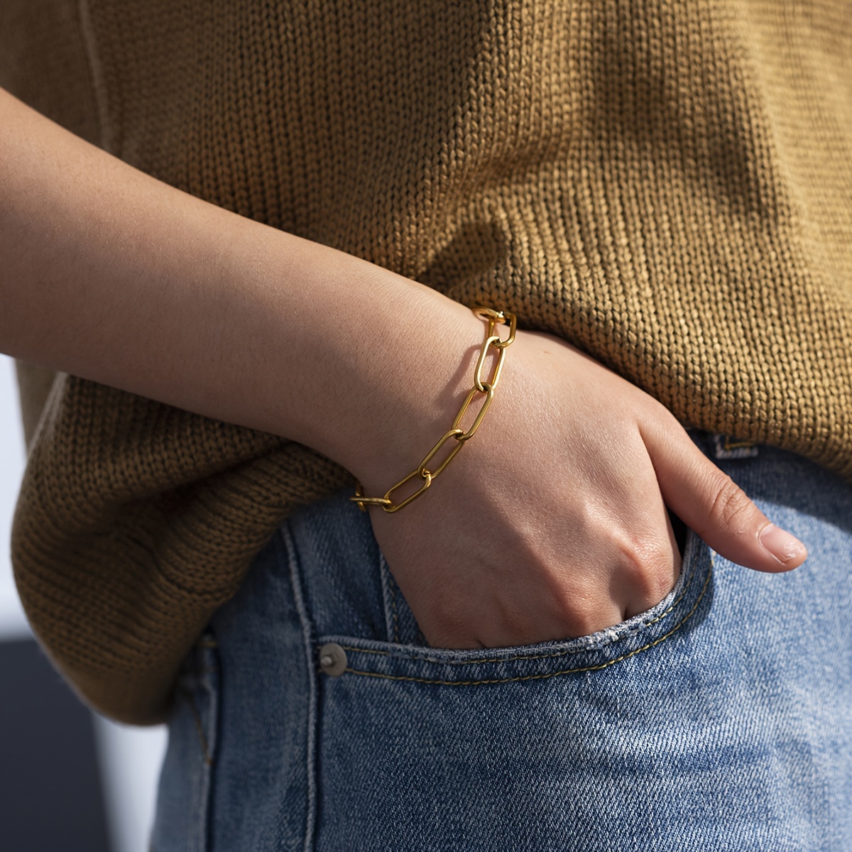 

Bracelet Élégant en Chaîne de en Acier Inoxydable pour Femmes - Ajustable, à la Décoloration, pour & les Fêtes, Bracelets Mignons